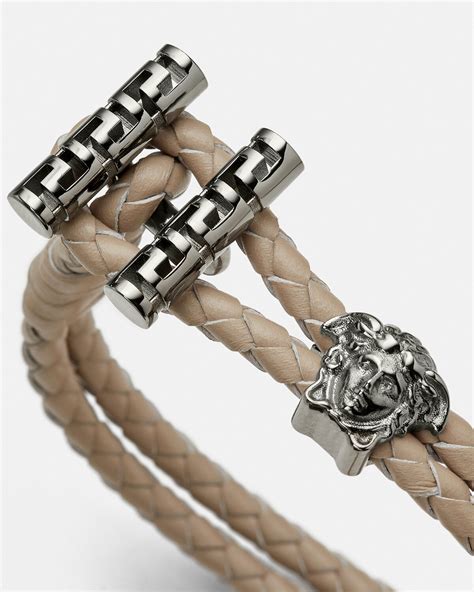 versace studded leather wrap bracelet|Versace medusa braided bracelet.